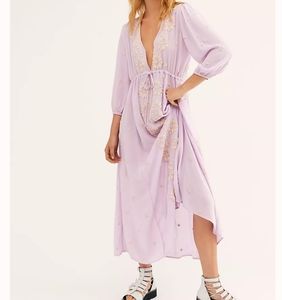 FREE PEOPLE × Embroidered V Neck Midi Dress